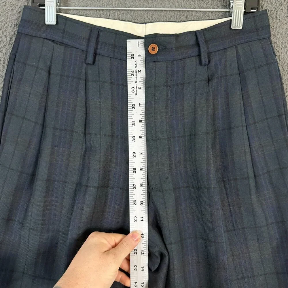 Vtg Banana Republic Dress Pants Mens 31x30 Blue Tartan Plaid Pleated Classic Fit